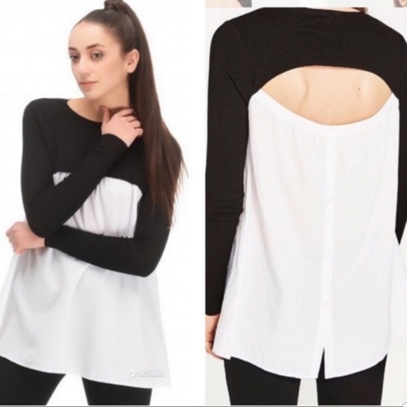 Zara Tops - Zara | Open Back Cutout Black & White Top Size L.
